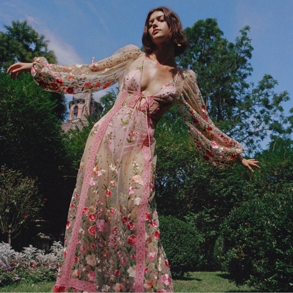 For Love And Lemons Dresses & Skirts - FOR LOVE & LEMONS Luna Maxi Dress In Embroidered Ethereal Floral NWT